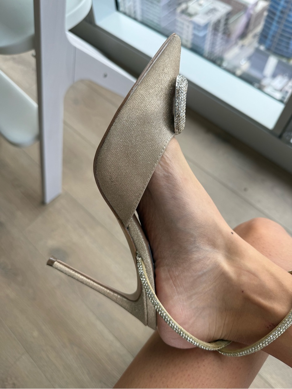 Steve Madden Champagne Jeweled Pointed-Toe Ankle-Strap Pumps - Picture 5 of 10